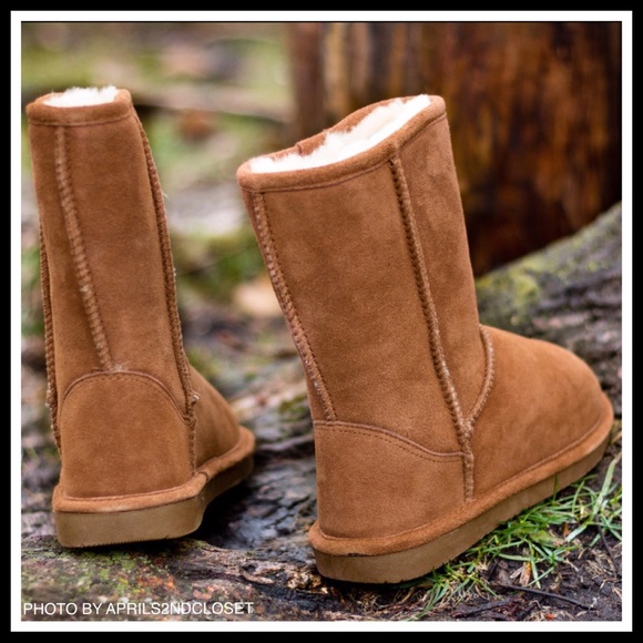 SUEDE SHEARLING ANKLE BOOTIES TAN SHORT BOOTS - Picture 5 of 8